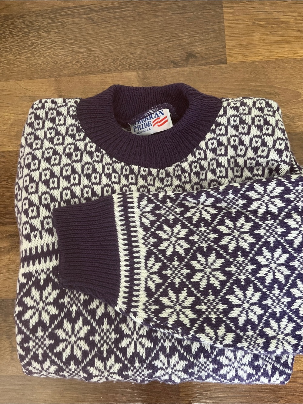 Retro 80’s Nordic Fair Isle Snowflake Mock Neck Sweater American Pride Vintage